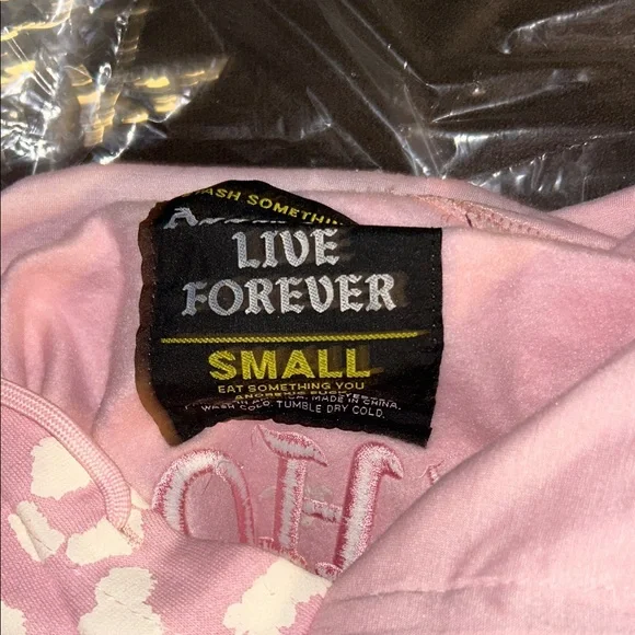 BNIP ASSHOLES LIVE FOREVER PINK LEOPARD HOODIE W/HORNS SMALL - Picture 6 of 8